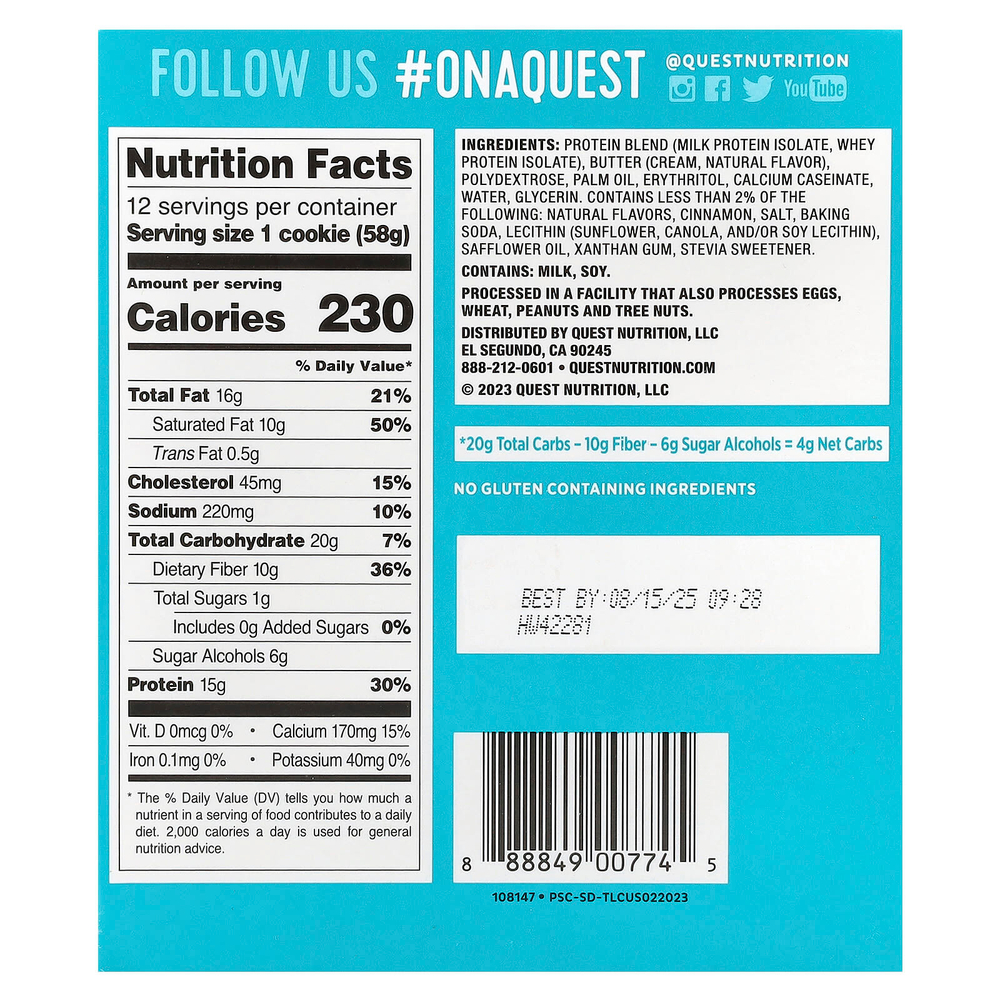 Quest Nutrition, протеиновое печенье, со вкусом печенья сникердудл, 12 шт по 58 г (2,04 унции)