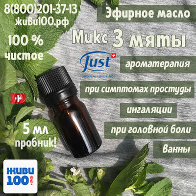 ПРОБНИК!! Эфирное масло Микс 3 мяты Just 5 мл
