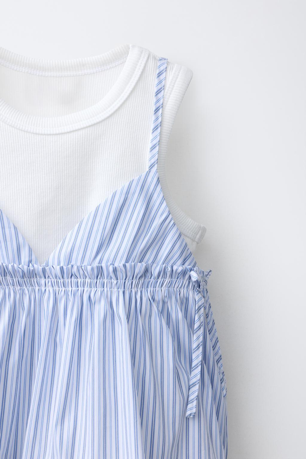 ZARA ТОП В ПОЛОСКУ С ФУТБОЛКОЙ В РУБЧИК, СИНИЙ