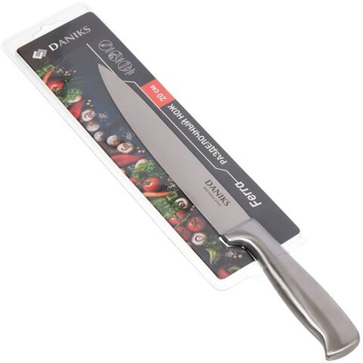 Нож кухонный Daniks, Ферра, разделочный, нерж сталь, 20 см, рук сталь, YW-A042-SL