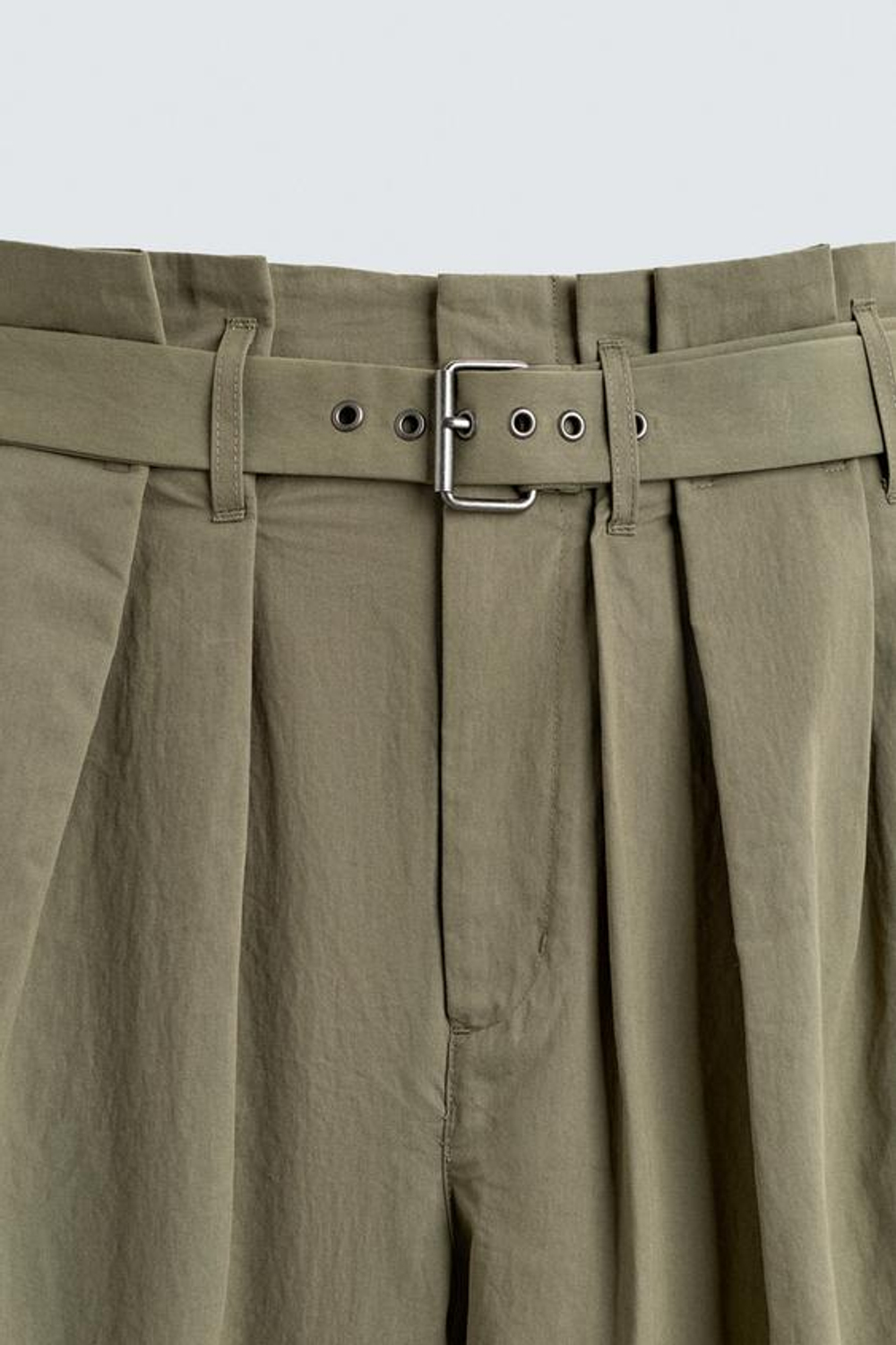 ZARA БРЮКИ WIDE-LEG СО СКЛАДКАМИ И РЕМНЕМ, НЕОНОВЫЙ ЗЕЛЕНЫЙ