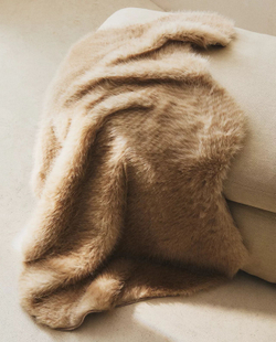 Zara Home - Плед с длинным ворсом, песочный, 90x120 см