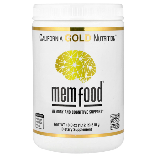 California Gold Nutrition, MEM Food®, добавка для поддержки памяти и когнитивных функций со смесью MEM, L-серином, органическим ежовиком гребенчатым и порошком из сока голубики, 510 г (1,12 фунта)