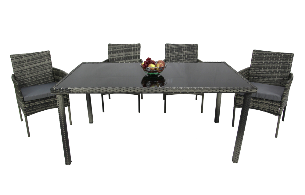 Набор мебели Garden Story Нестор 3 уп. (стол + 4 Стул Garden Storyа ротанг серый, подушки серые)