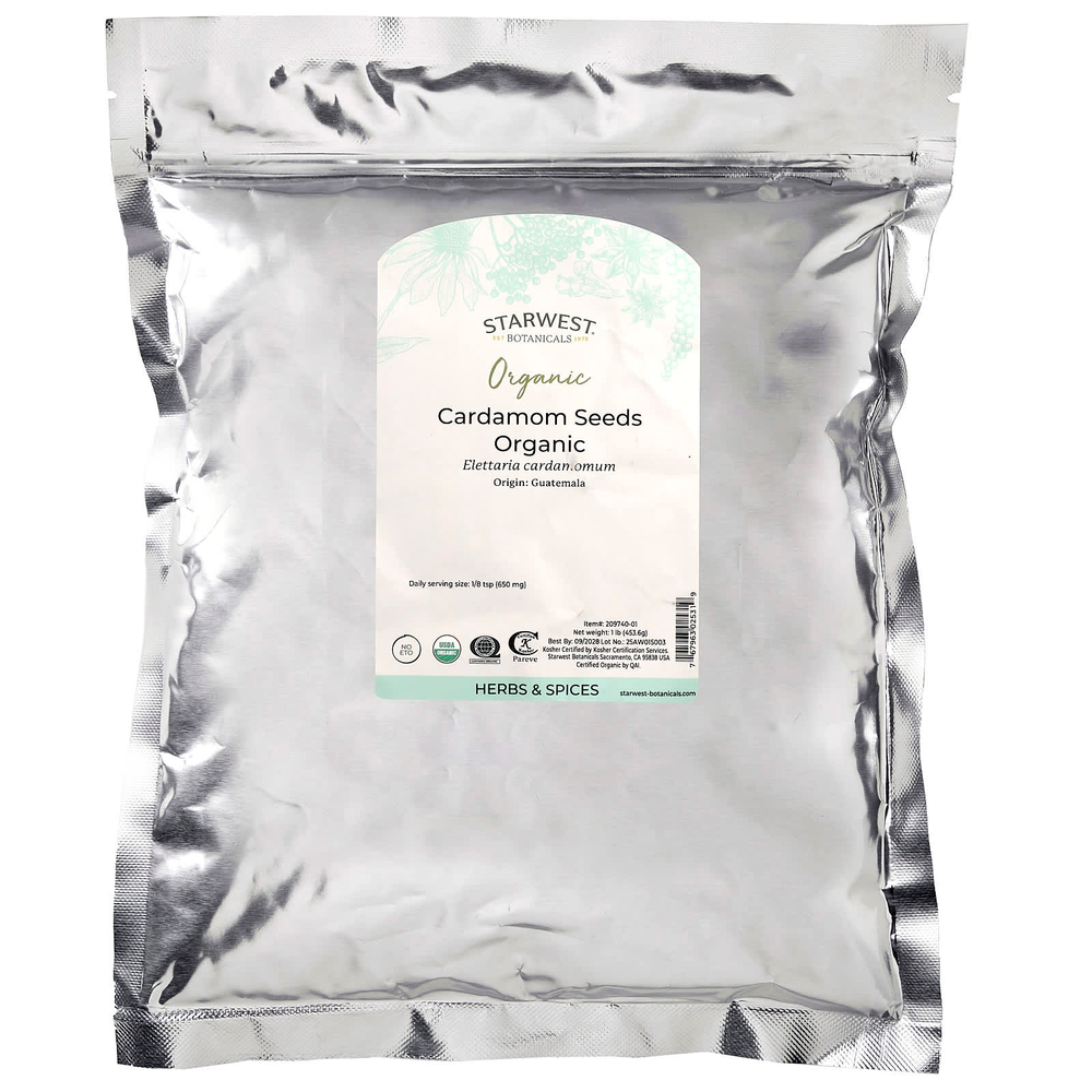Starwest Botanicals, Натуральный цельный кардамон без шелухи, 1 фунт