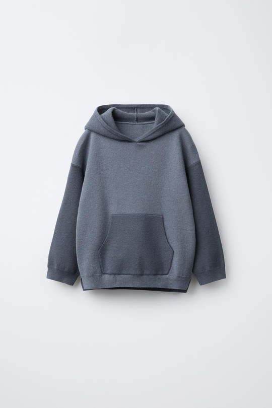 ZARA ТРИКОТАЖНЫЙ ДЖЕМПЕР С КАПЮШОНОМ, СИНИЙ МЕЛАНЖ