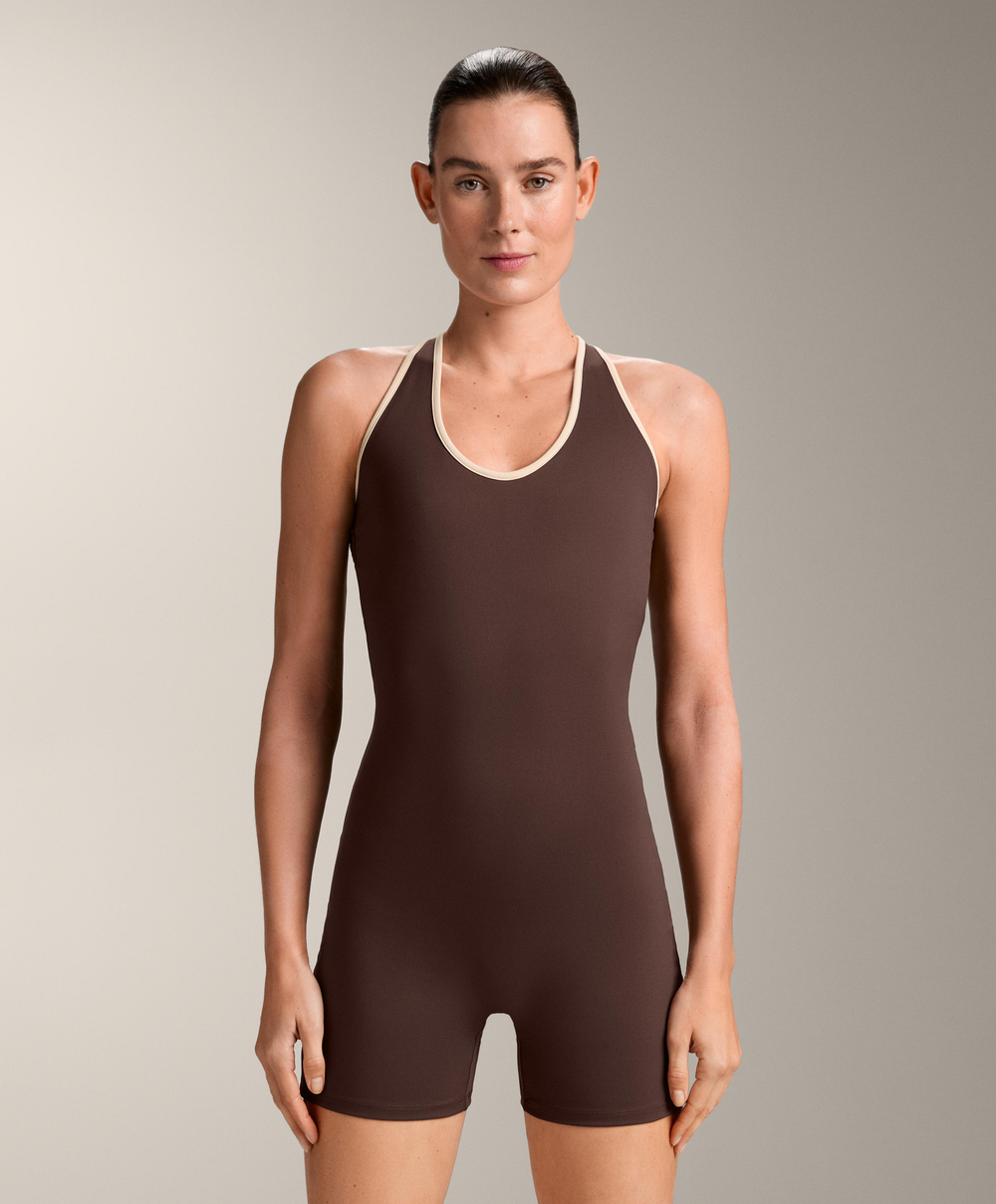 Oysho Короткий комбинезон Comfortlux Piping, коричневый