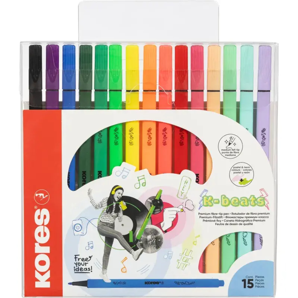 Фломастеры K-BEATS наб 15цв в коробке,пастель,неон.цв
