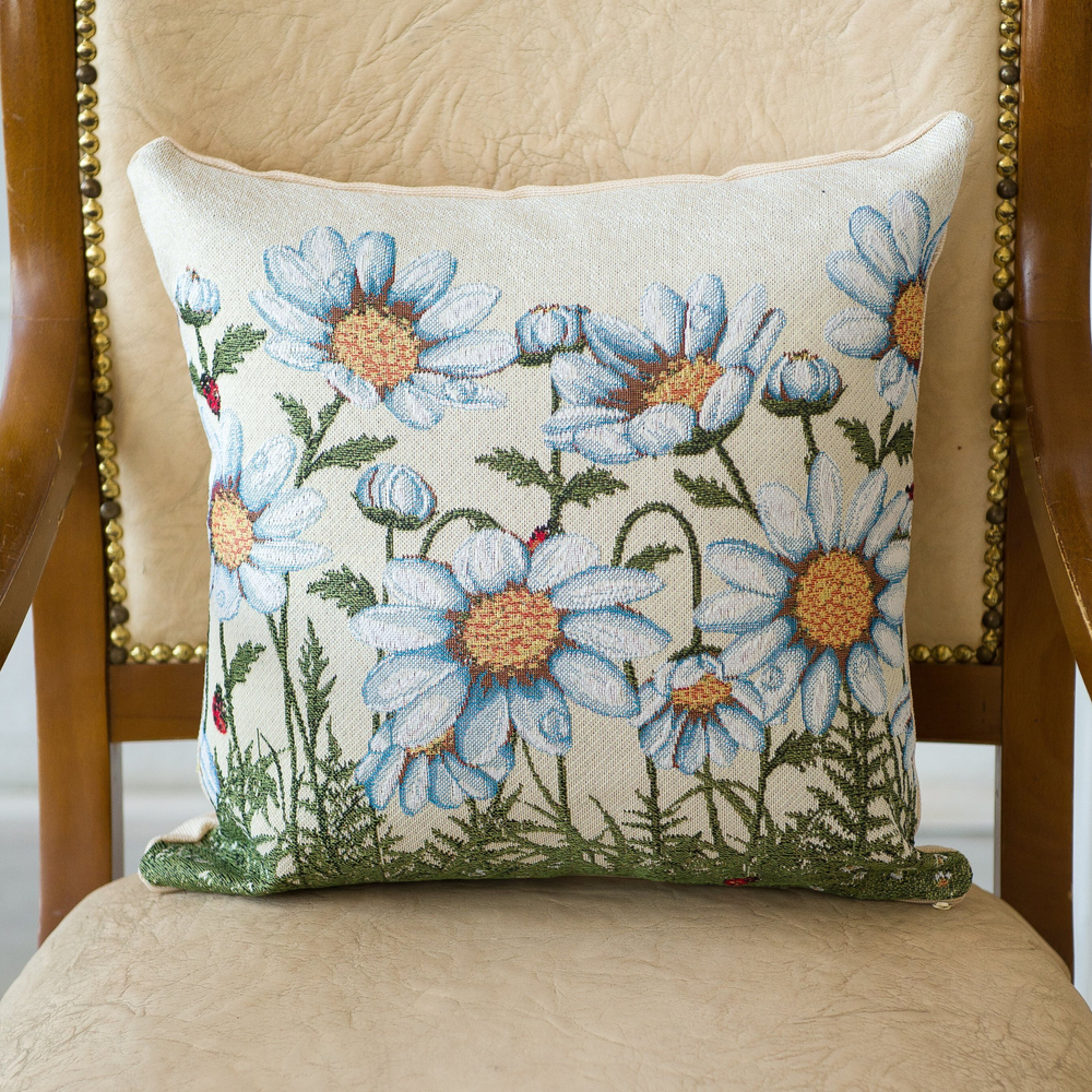 Декоративный гобеленовый чехол для интерьерной подушки Ромашки (38*38)