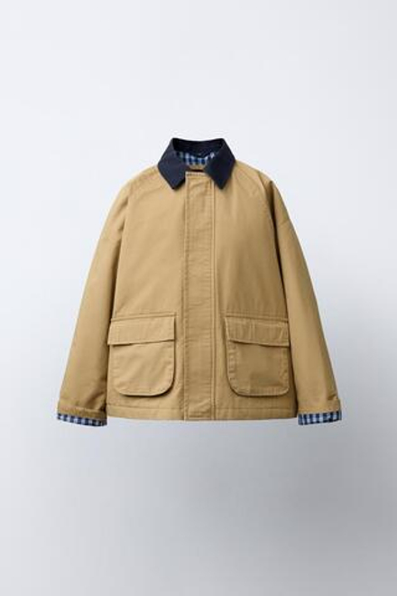 ZARA КУРТКА С КОНТРАСТНЫМ ВОРОТНИКОМ, РЫЖЕВАТО-КОРИЧНЕВЫЙ