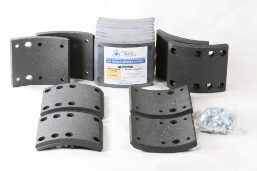 Рем. комплект тормозных накладок а/м Камаз КОМПАС 9 мост JAC N90 передний (Сверл./с заклёпками/ к-т 8 шт./ширина 118 мм.) RUATI