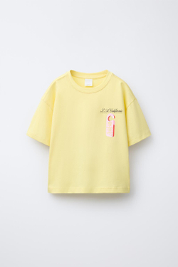 ZARA ФУТБОЛКА С ПРИНТОМ, ЖЕЛТЫЙ