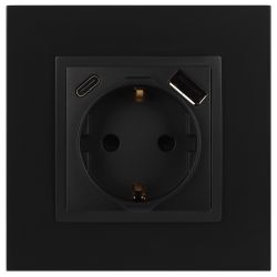 Розетка ЭРА Elegance 14-4108-05 2P+E 16A-250В со шторками с USB type-A+C 5В-3А антрацит