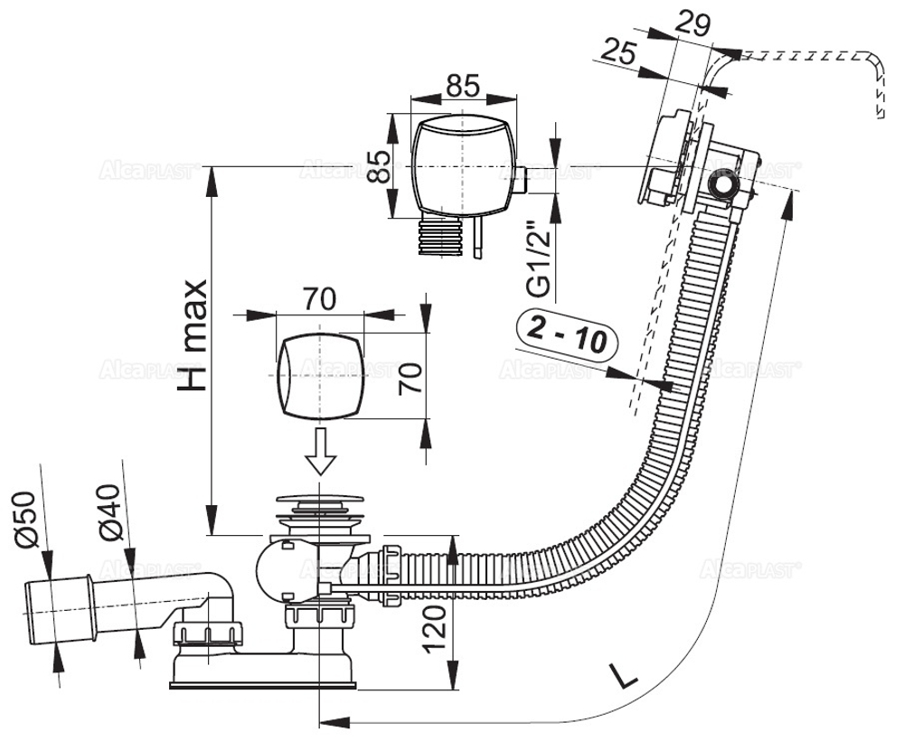 Сифон для ванны AlcaPlast A564KM3