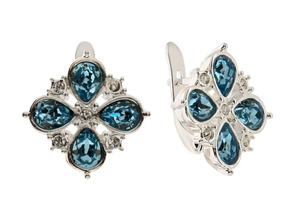 "Гольфстрим" серьги в родиевом покрытии из коллекции "Погода" от Jenavi  с английским замком