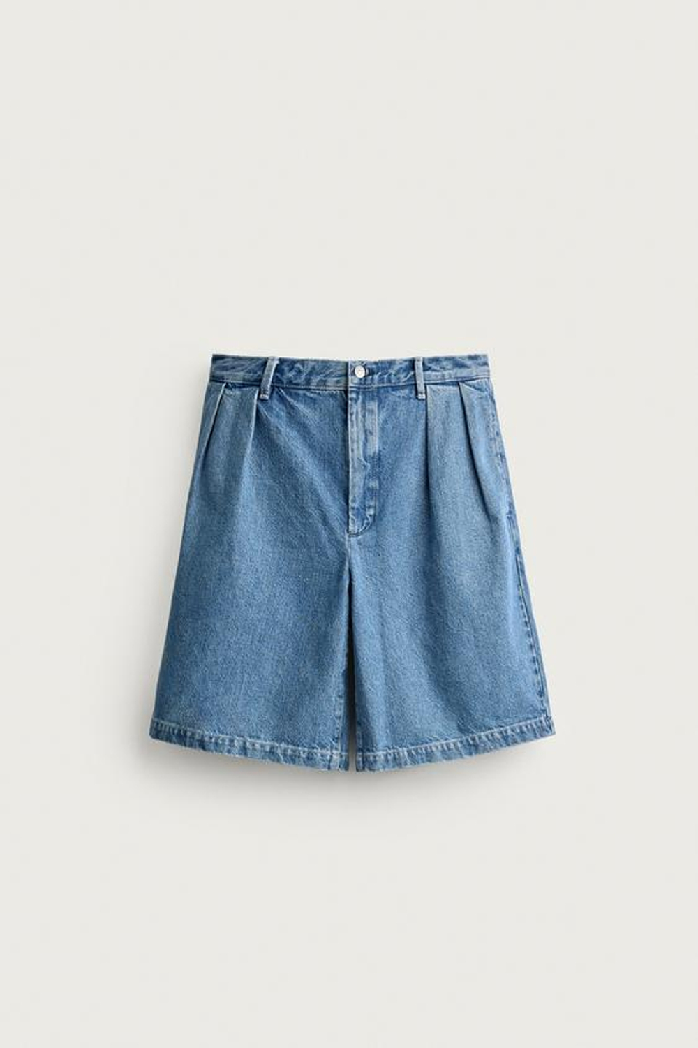 ZARA ДЖИНСОВЫЕ ШОРТЫ ЧИНОС СВОБОДНОГО КРОЯ СО СКЛАДКАМИ, СИНИЙ