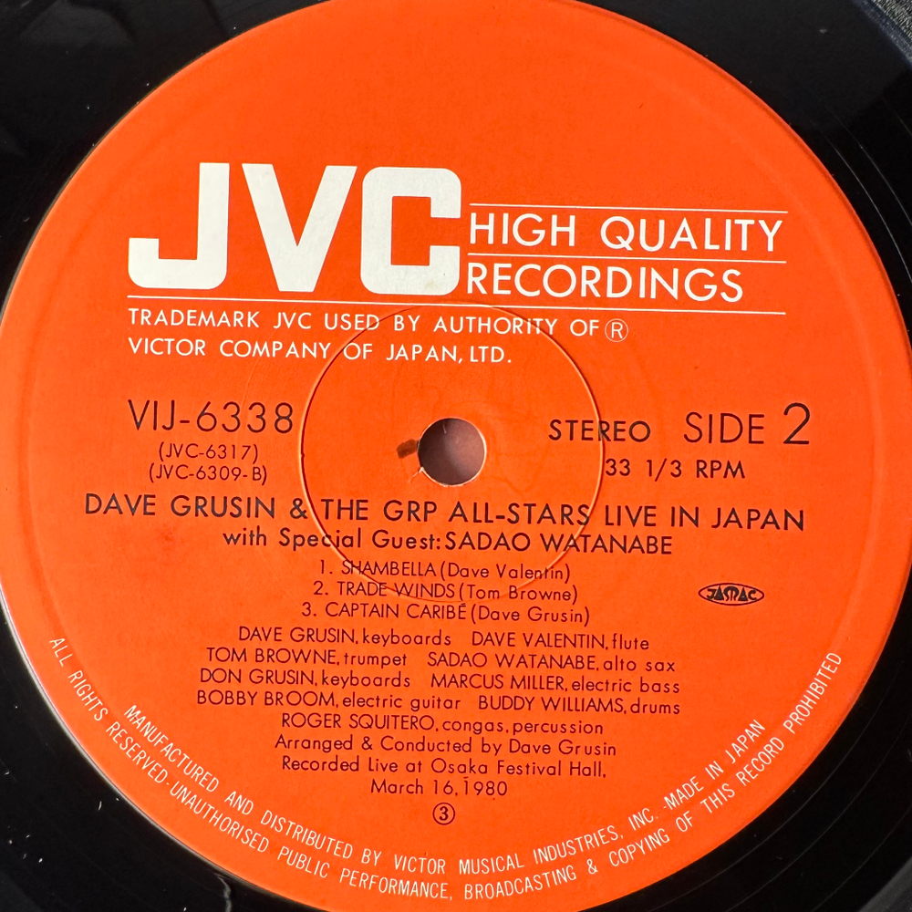 Dave Grusin & The GRP All-Stars With Special Guest Sadao Watanabe ‎– Live In Japan (Япония 1980г.)