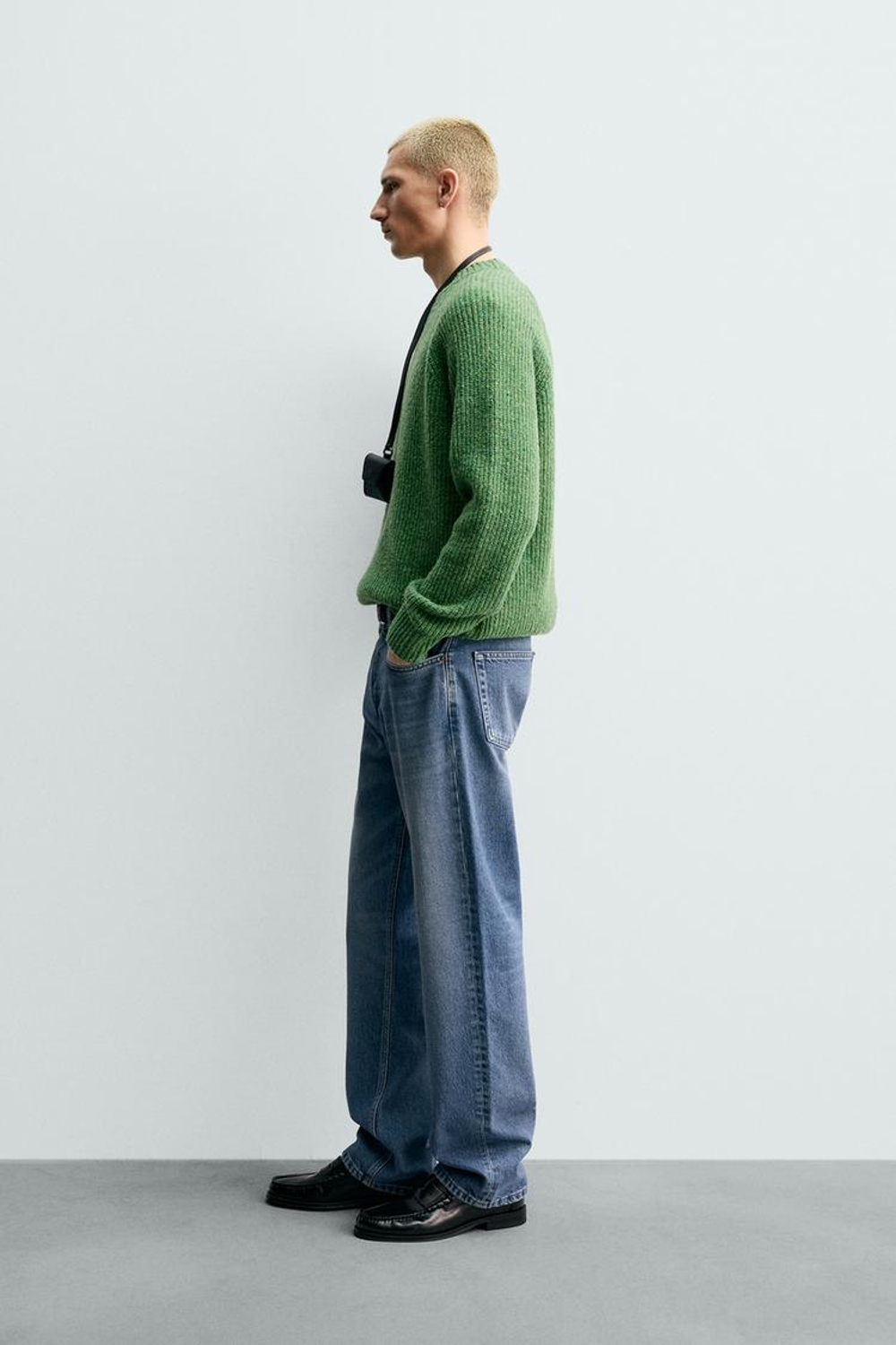 ZARA СВИТЕР ИЗ ЖЕМЧУЖНОЙ ВЯЗКИ, ЗЕЛЕНЫЙ