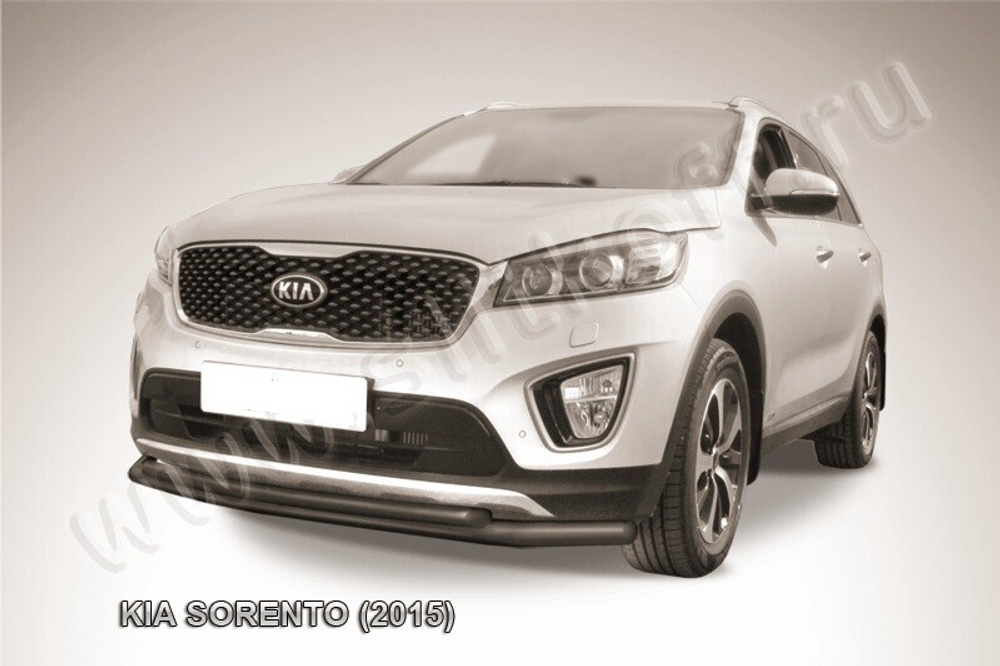 Защита переднего бампера (нержавейка) Kia Sorento (2014-2017) d57+d42 (черный)