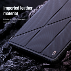 Чехол книжка синего цвета от Nillkin для планшета Samsung Galaxy Tab S9 Ultra и Tab S10 Ultra, серия Bumper Pro Case-Multi Angle Folding Style, с защитной шторкой для камеры