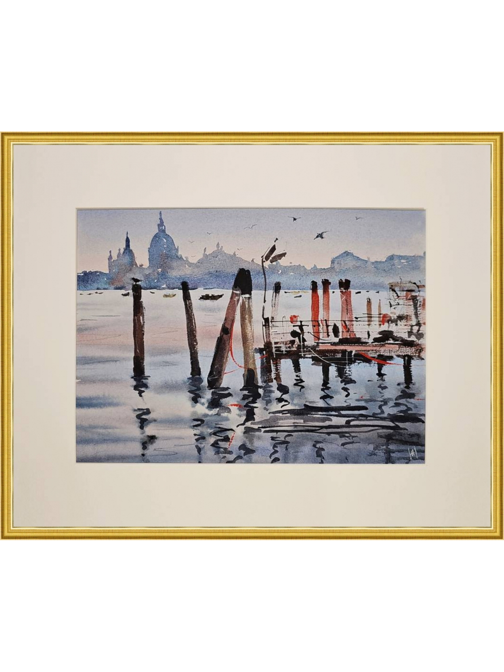 Картина авторская акварельная в паспарту 30х40 см на стену для интерьера "На грани в Венеции"