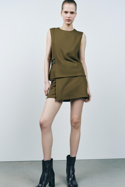 ZARA ТОП ВНАХЛЕСТ ИЗ ТВИЛА С ПРЯЖКАМИ, МЯГКИЙ ЗЕЛЕНЫЙ