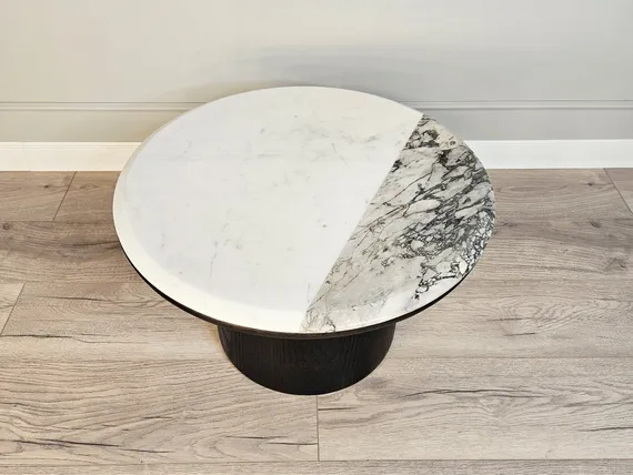 Журнальный столик SC-12, Ø60х35 см, мрамор, дерево