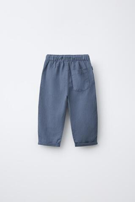 ZARA БРЮКИ СТРУЯЩЕГОСЯ КРОЯ ИЗ СМЕСОВОГО ЛЬНА, СИНИЙ