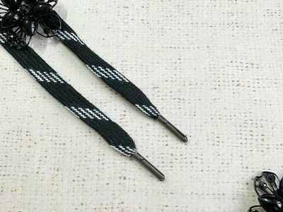 Шнур турецкое плетение, ш. 1,1 см, L 128 см, чёрный с белым