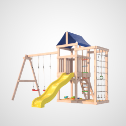 Детская площадка для улицы и дачи Fun Land неокрашенная с сеткой стенкой и качелями