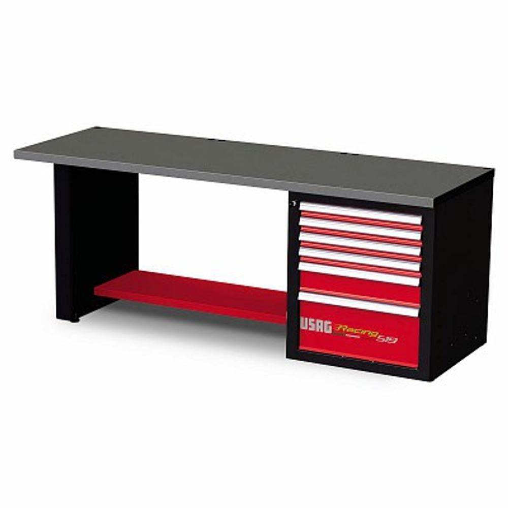 519 RC2 H1 Верстак однотумбовый низкий, столешница из стали, красно-черный, USAG (Италия)