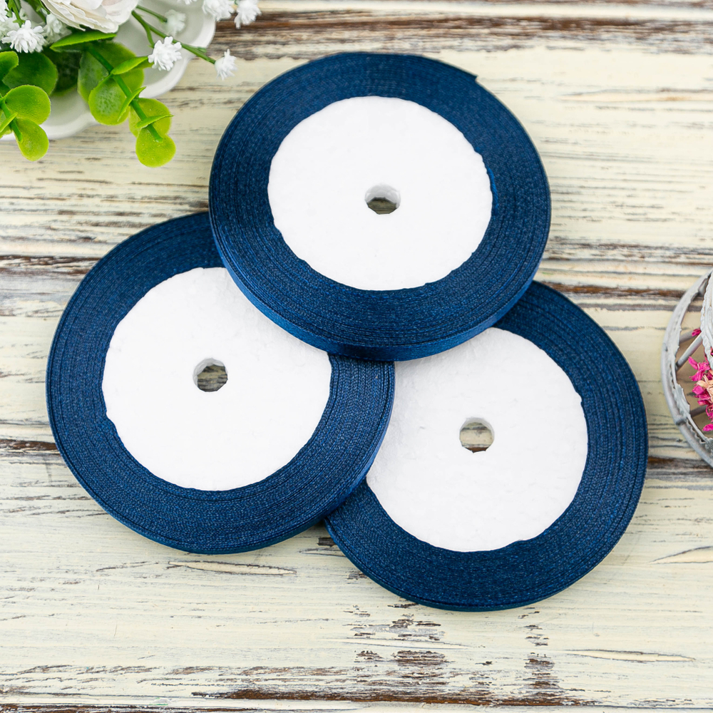 Лента атласная 6 мм (23 метра, цвет №38   темно-синий)