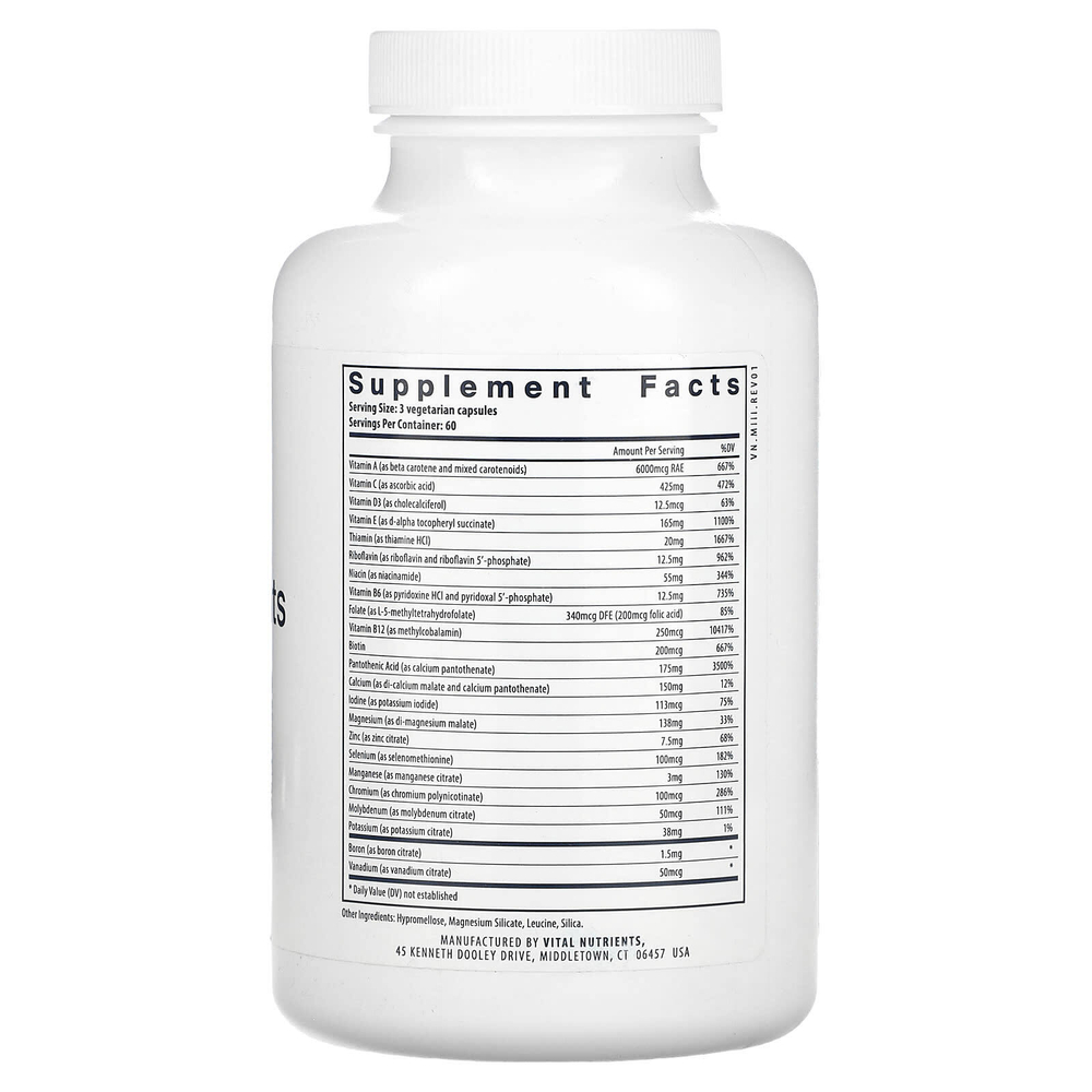 Vital Nutrients, мультипитательный цитрат/малат (без меди и железа), 180 вегетарианских капсул