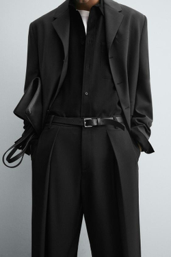 ZARA БРЮКИ WIDE FIT СО СКЛАДКАМИ, ЧЕРНЫЙ