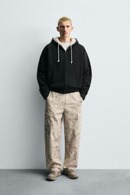 ZARA БРЮКИ-КАРГО STRAIGHT FIT, СЕРО-БЕЖЕВЫЙ