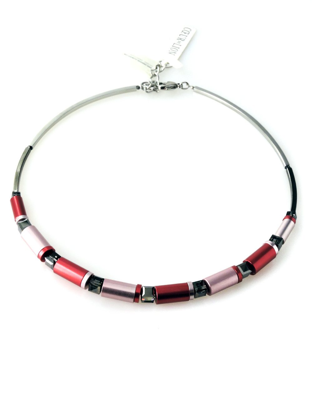 4664 Coeur de Lion – дизайнерское колье. Красно-розово-серебристый металлик и кристаллы Сваровски оттенка тигрового глаза.