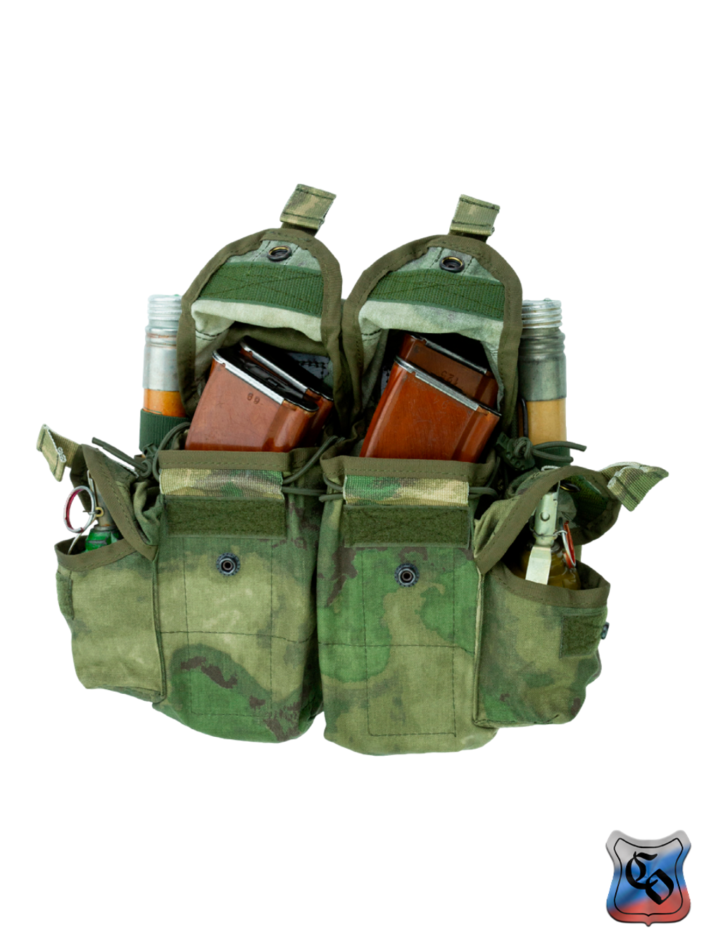 Подсумок SSO 4АК-2РГ-2РСП MOLLE с кнопкой, липучкой и утяжками. A-Tacs FG
