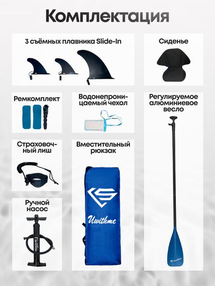 Сапборд широкий надувной с сиденьем Uwithme Striped Blue 350x89x15 см