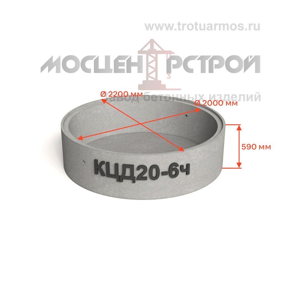 Кольцо колодезное с дном КЦД20-6ч (КСД20-6ч) с четвертью