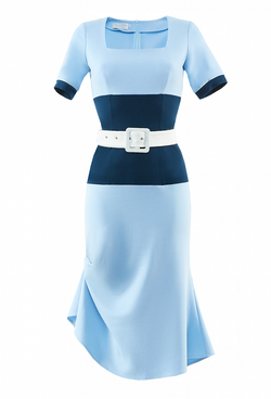 Трикотажное платье с поясом голубое 02-02-20 SS