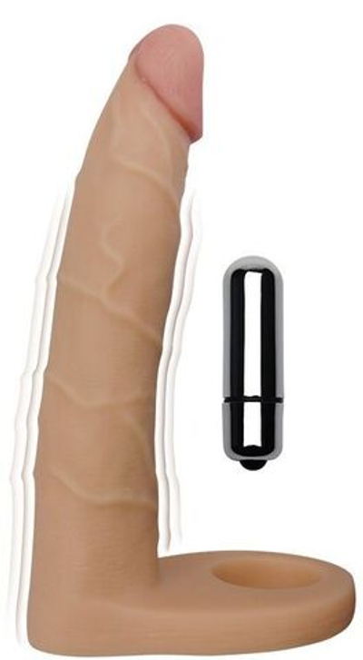 Телесная насадка-вибратор для двойного проникновения - 17 см. (Цвет: телесный)