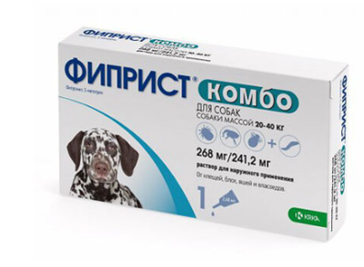 Капли на холку против блох и клещей для собак 20-40кг Фиприст Комбо, пипетка, 2.68мл
