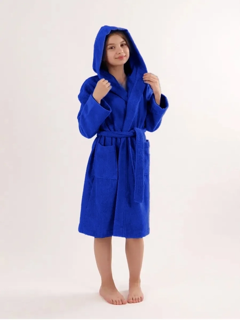 Халат детский махровый "Элит" с капюшоном, цвет: 706-Ярко-синий