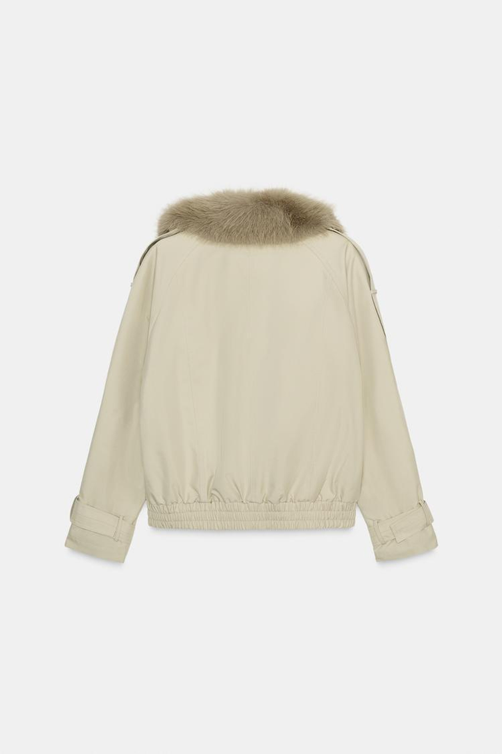 ZARA СТЕГАНОЕ ПАЛЬТО С ВОРОТНИКОМ ИЗ ИСКУССТВЕННОГО МЕХА — ZW COLLECTION, ЭКРЮ