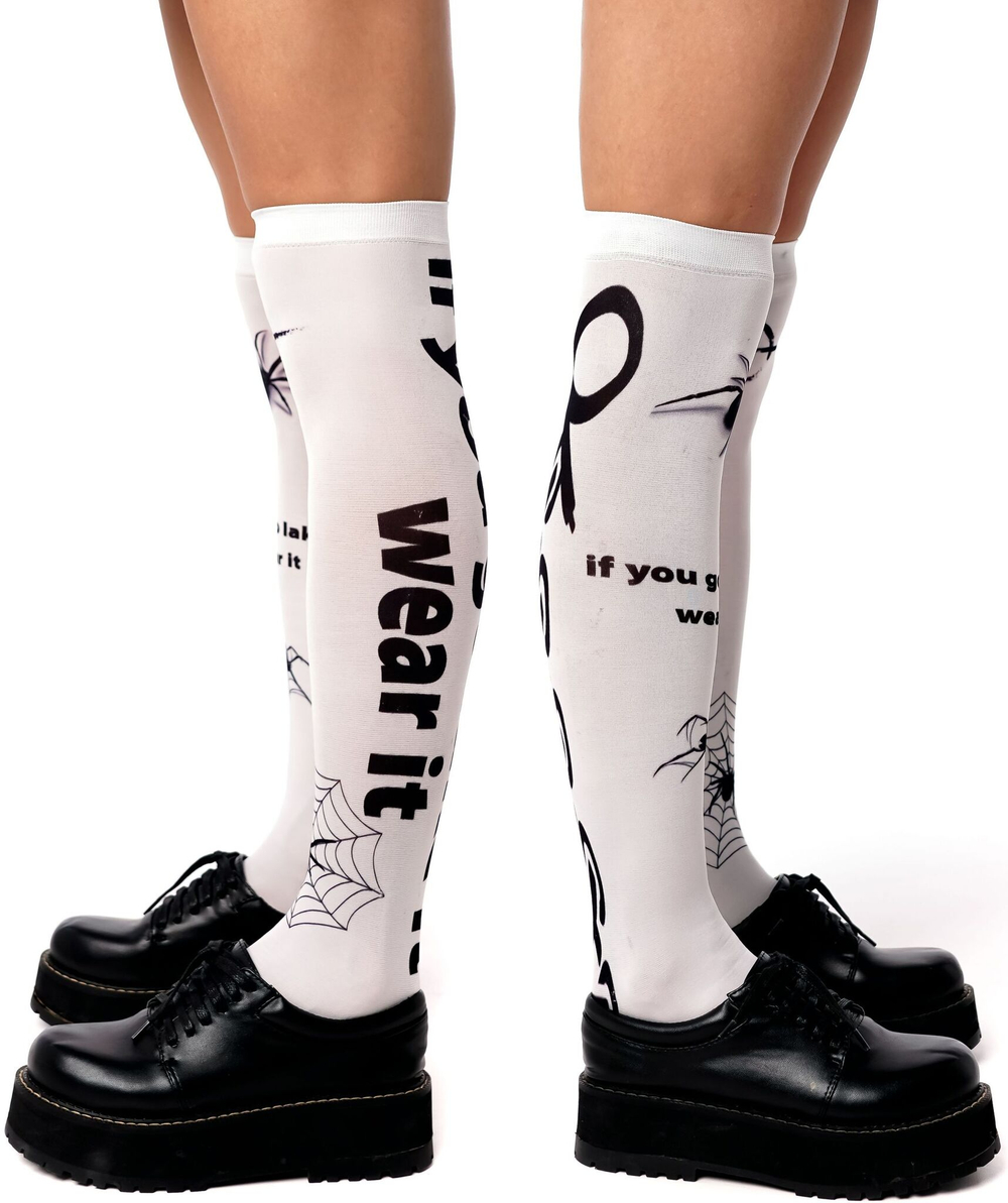 Белые гольфы с принтом в виде пауков (Цвет: белый)