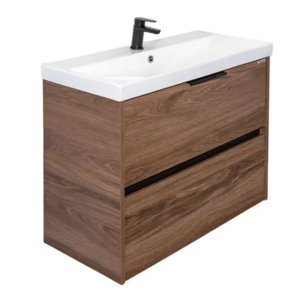 Подвесная тумба-умывальник Comforty Селенга-80 дуб тёмно-коричневый с раковиной CF19696BX-80