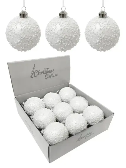 Набор винтажных стеклянных шаров Снежное облако 80 мм., белый, 9 шт., Christmas DeLuxe (13051)