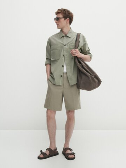 Massimo Dutti Шорты из хлопкового поплина,  цвет мха