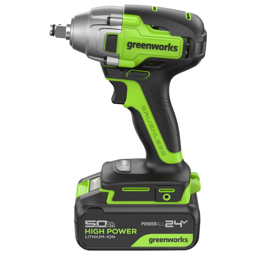 Гайковерт ударный акк. Greenworks GD24IW400, 24V,б/щет,1/2'', 400Нм,1х5Ач,ЗУ,кор (3802907CUG)