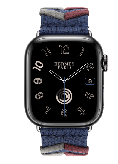 Apple Watch Hermès 41mm Space Black Stainless Steel Case with Navy Bridon Single Tour